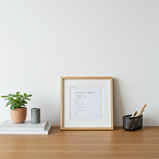  Escritorio con portaretrato y una planta 